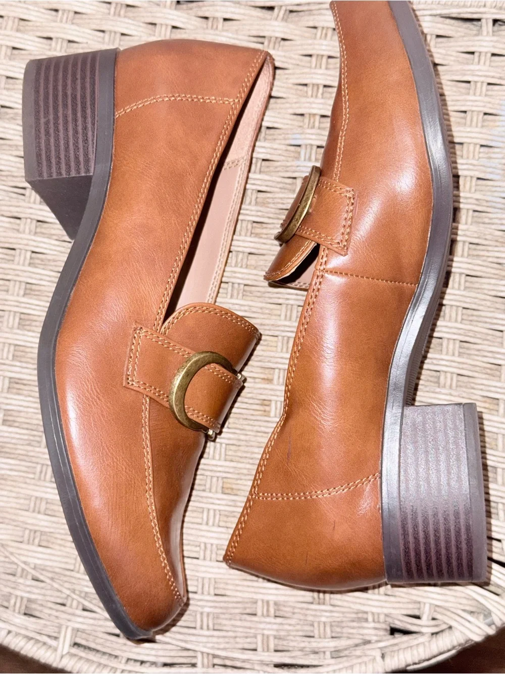 Classic Tan Leather Loafers with Gold Buckle